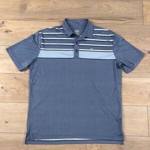 Callaway Men's Performance Color Block Blue Striped Golf Polo Shirt Opti Dri